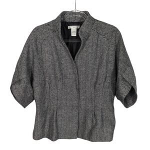 Vintage 90's Vertigo  Herringbone Blazer Short Sleeve Tulip Shape Wool Blend